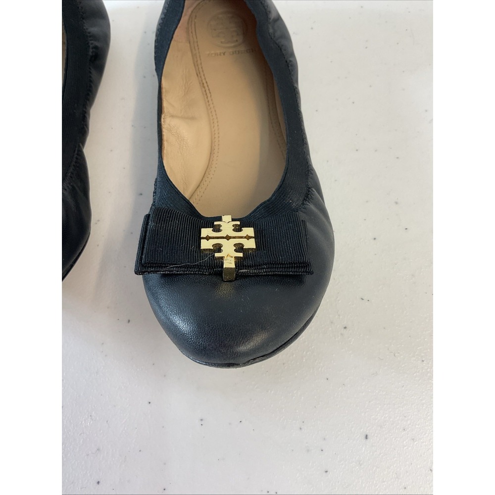 Tory Burch Sedgewick Leather Ballet Flats Gold Medallion Black Size 10 - Picture 5 of 13